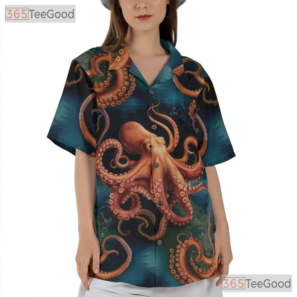 Tropical Deep Sea Octopus Hawaiian Shirt - Kraken Ocean Vacation Wear Adult