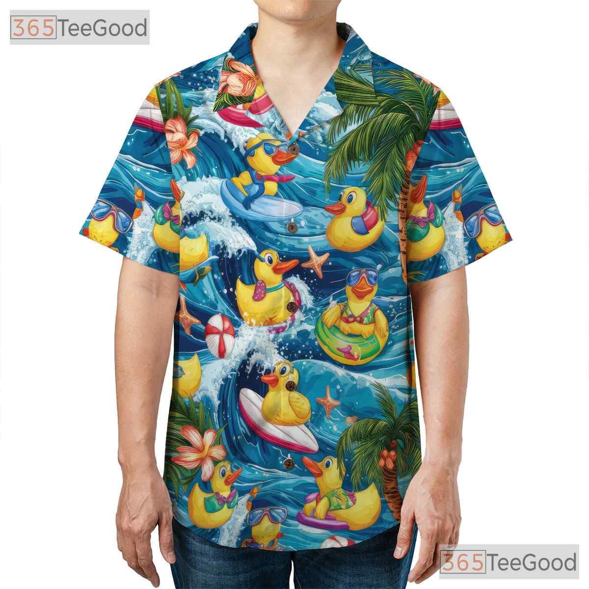Tropical Duck Print Hawaiian Tee - Unisex Fun Cruise Beachwear Outfit