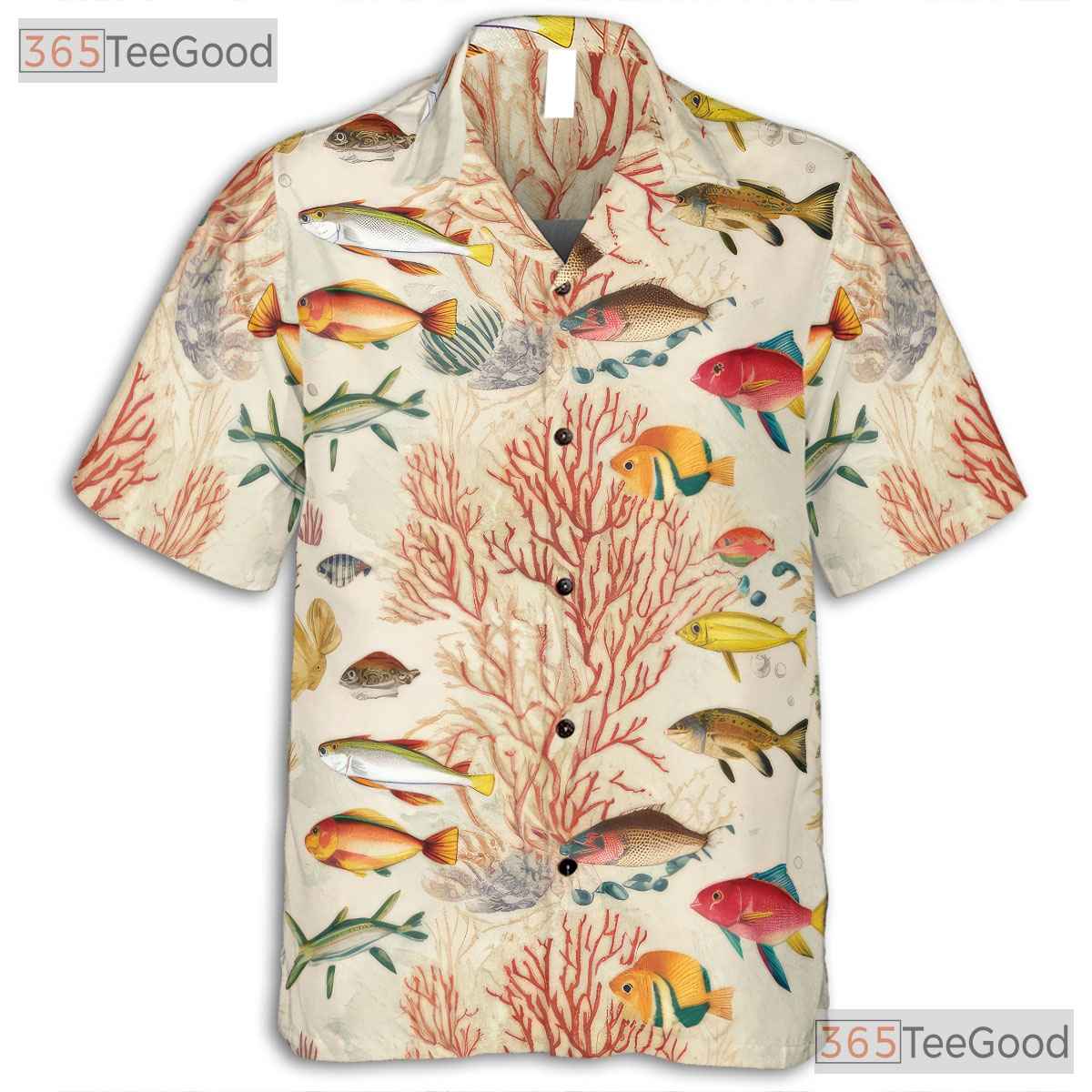 Tropical Fish Coral Ocean Print Vintage Hawaiian Tee Men Women Summer Top