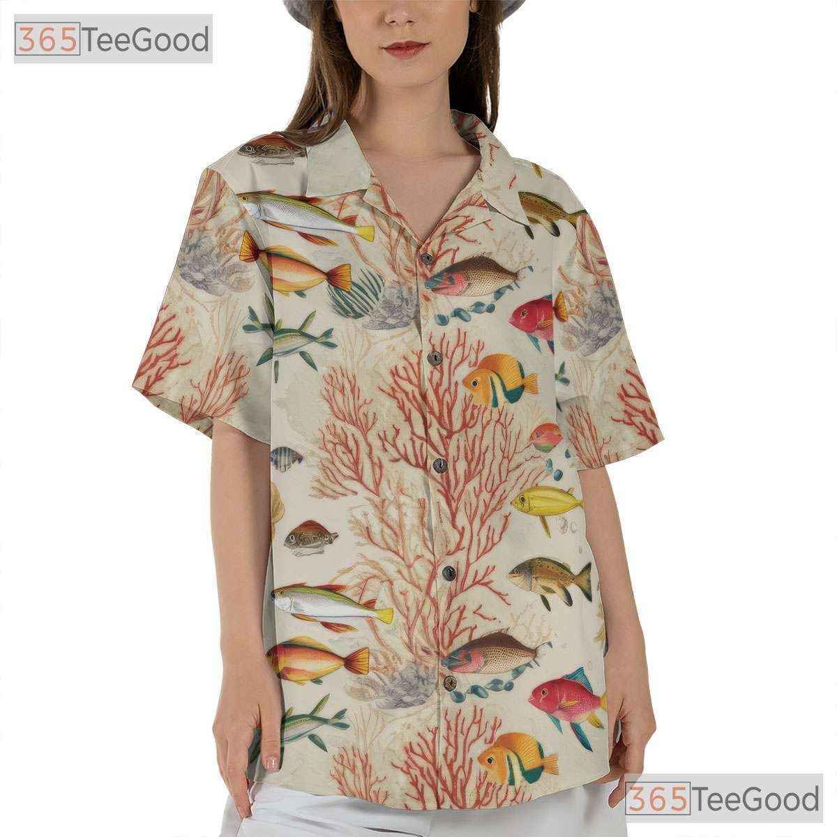 Tropical Fish Coral Ocean Print Vintage Hawaiian Tee Men Women Summer Top
