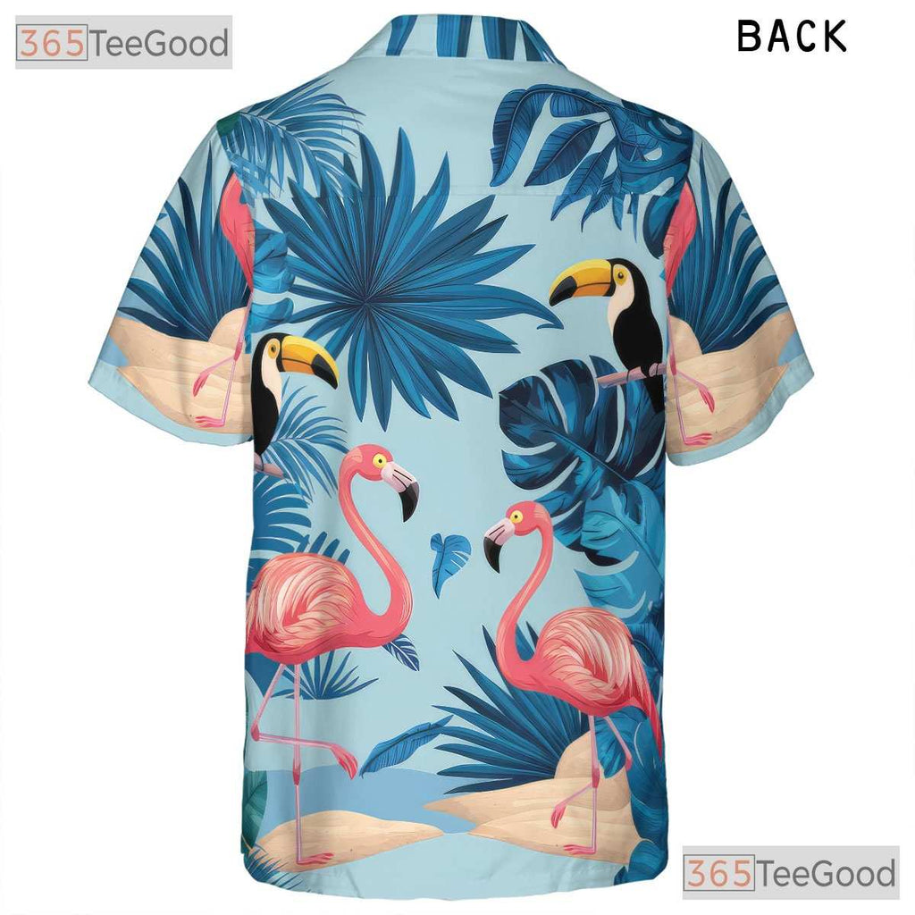 Tropical Flamingo Toucan Palm Leaves Beach Style Hawaiian Tee Unisex Outfit
