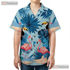 Tropical Flamingo Toucan Palm Leaves Beach Style Hawaiian Tee Unisex Outfit