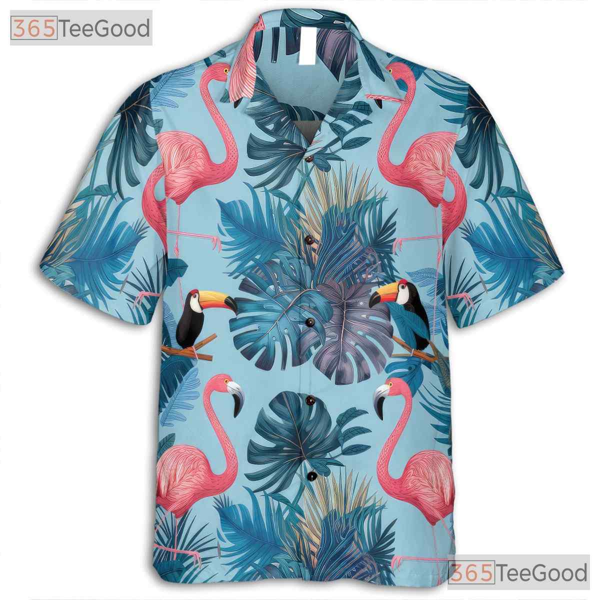 Tropical Flamingo Toucan Palm Leaves Beachwear Hawaiian Tee Unisex Summer Top
