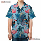 Tropical Flamingo Toucan Palm Leaves Beachwear Hawaiian Tee Unisex Summer Top