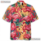 Tropical Flamingo Vibrant Pink Birds Palm Leaves Aloha Hawaiian Tee Unisex