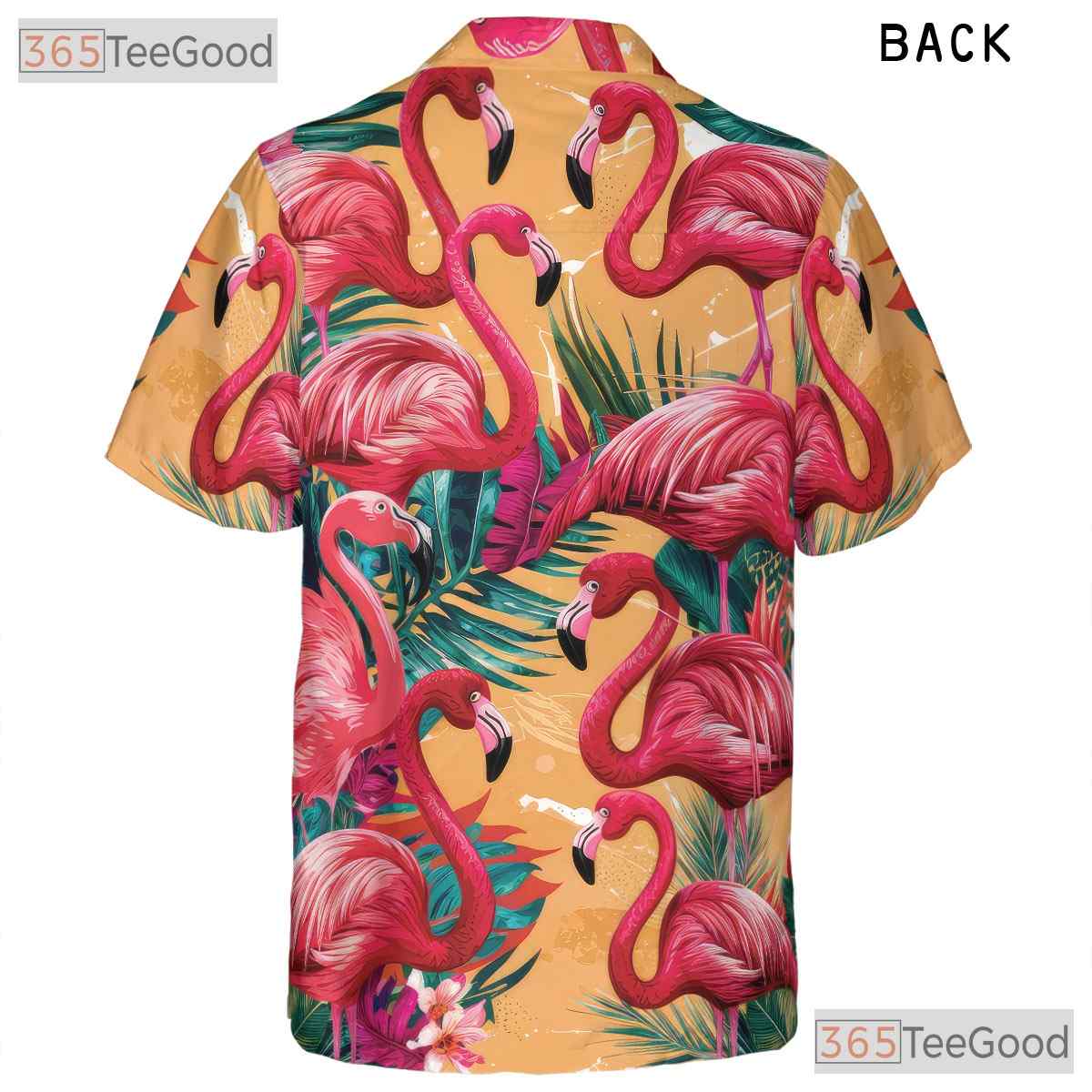 Tropical Flamingo Vibrant Pink Birds Palm Leaves Aloha Hawaiian Tee Unisex