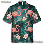 Tropical Flamingos Jungle Leaves Floral Hawaiian Tee Unisex Summer Outfit