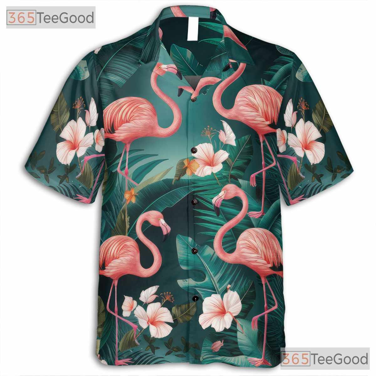 Tropical Flamingos Jungle Leaves Floral Hawaiian Tee Unisex Summer Outfit