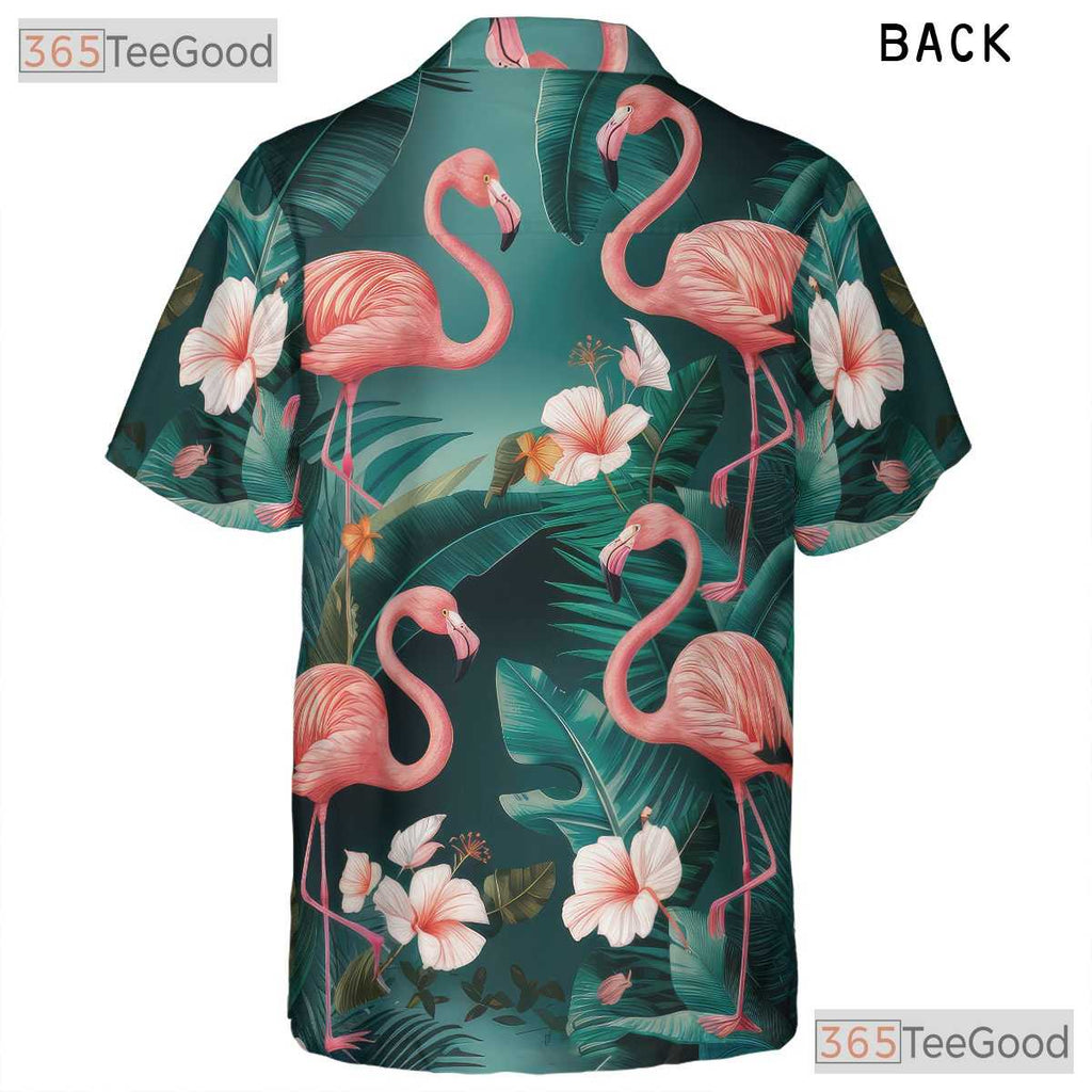Tropical Flamingos Jungle Leaves Floral Hawaiian Tee Unisex Summer Outfit