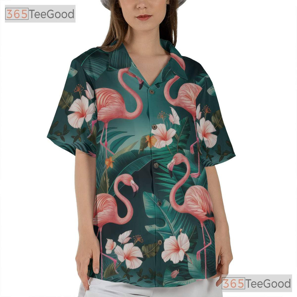 Tropical Flamingos Jungle Leaves Floral Hawaiian Tee Unisex Summer Outfit