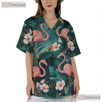 Tropical Flamingos Jungle Leaves Floral Hawaiian Tee Unisex Summer Outfit