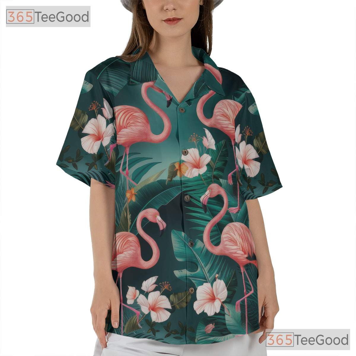 Tropical Flamingos Jungle Leaves Floral Hawaiian Tee Unisex Summer Outfit