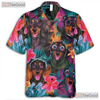 Tropical Floral Dachshund Dogs Island Style Hawaiian Tee Unisex Summer Top