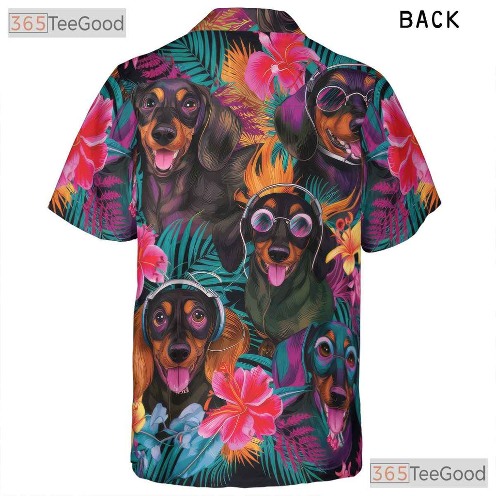 Tropical Floral Dachshund Dogs Island Style Hawaiian Tee Unisex Summer Top