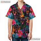Tropical Floral Dachshund Dogs Island Style Hawaiian Tee Unisex Summer Top