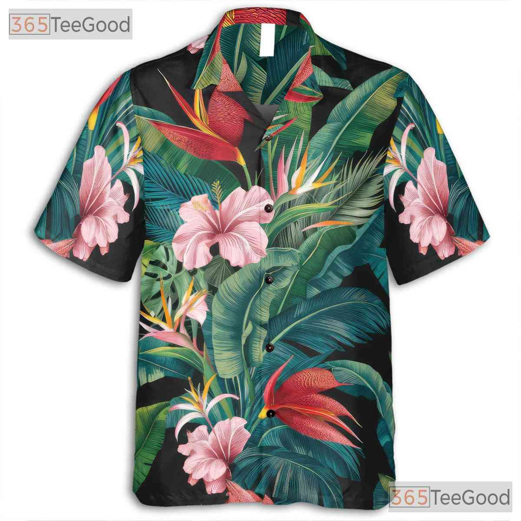 Tropical Floral Palm Leaf Summer Aloha Hawaiian Shirt Men Women Vacation Outfit