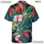 Tropical Floral Palm Leaf Summer Aloha Hawaiian Shirt Men Women Vacation Outfit