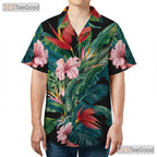 Tropical Floral Palm Leaf Summer Aloha Hawaiian Shirt Men Women Vacation Outfit