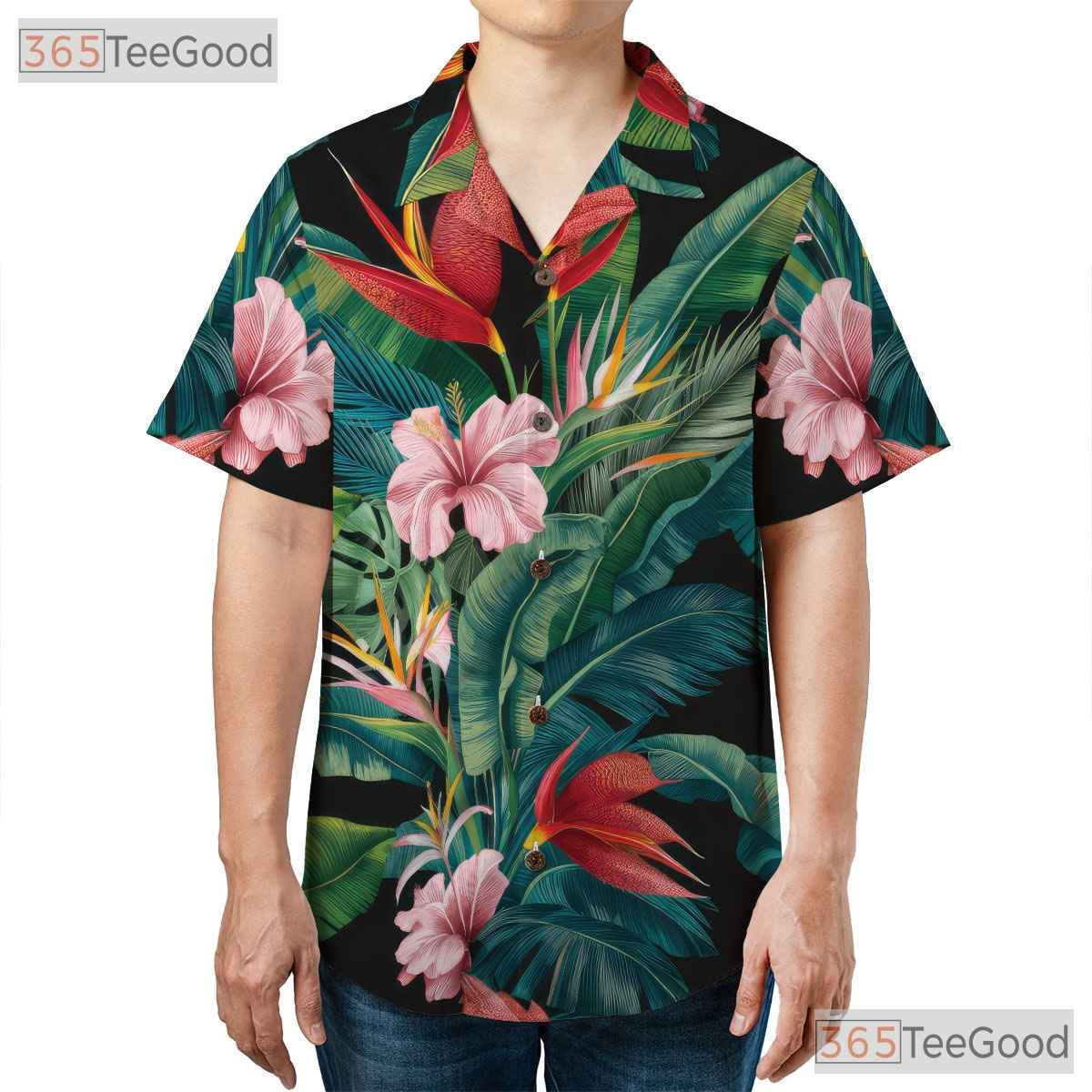 Tropical Floral Palm Leaf Summer Aloha Hawaiian Shirt Men Women Vacation Outfit