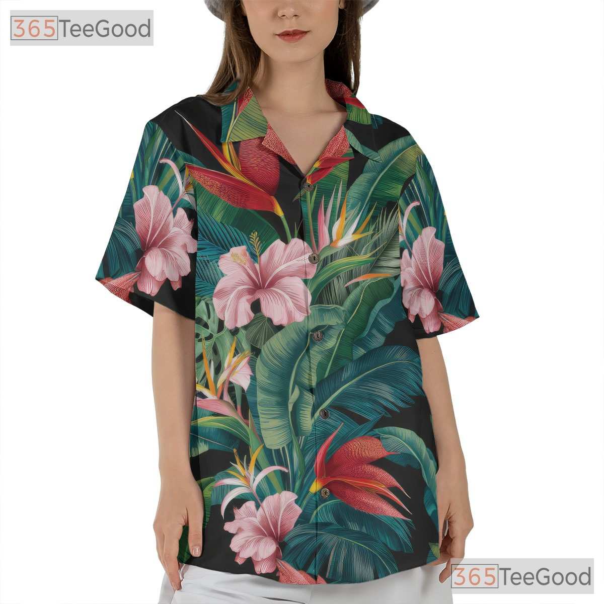 Tropical Floral Palm Leaf Summer Aloha Hawaiian Shirt Men Women Vacation Outfit