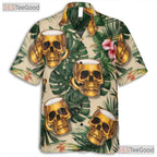 Tropical Floral Tiki Party Skull Beer Mug Hawaiian Shirt Unisex Aloha Outfit