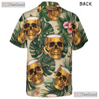 Tropical Floral Tiki Party Skull Beer Mug Hawaiian Shirt Unisex Aloha Outfit