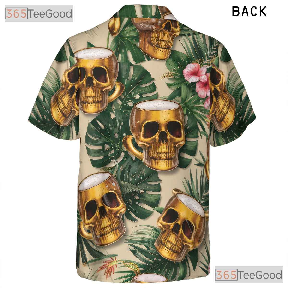 Tropical Floral Tiki Party Skull Beer Mug Hawaiian Shirt Unisex Aloha Outfit