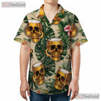 Tropical Floral Tiki Party Skull Beer Mug Hawaiian Shirt Unisex Aloha Outfit