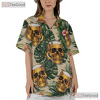 Tropical Floral Tiki Party Skull Beer Mug Hawaiian Shirt Unisex Aloha Outfit