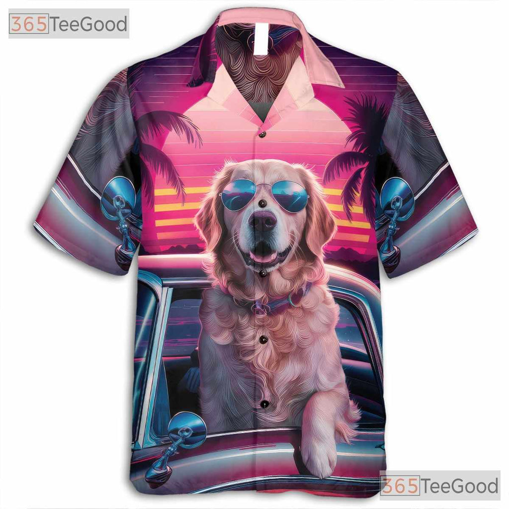 Tropical Golden Retriever Sunset Car Hawaiian Shirt Men Women Aloha Outfit