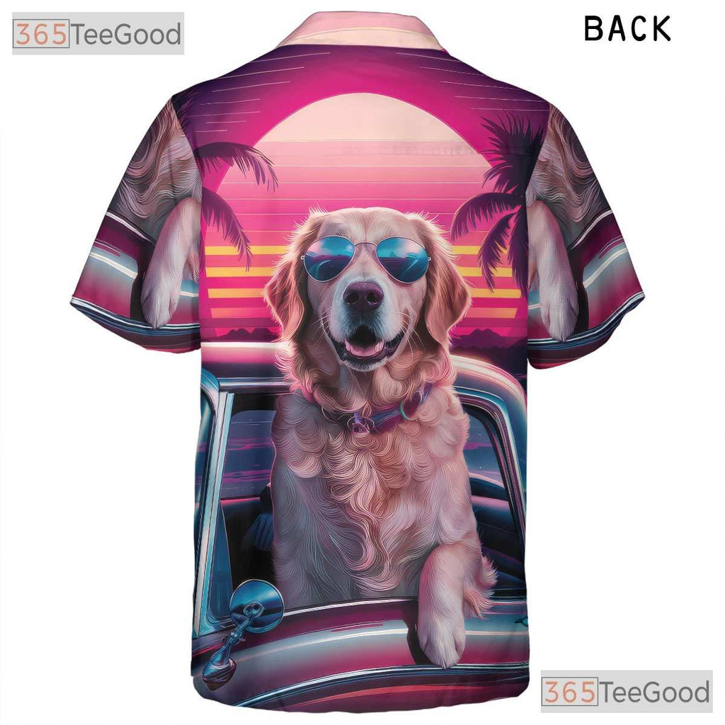 Tropical Golden Retriever Sunset Car Hawaiian Shirt Men Women Aloha Outfit