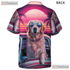 Tropical Golden Retriever Sunset Car Hawaiian Shirt Men Women Aloha Outfit