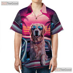 Tropical Golden Retriever Sunset Car Hawaiian Shirt Men Women Aloha Outfit