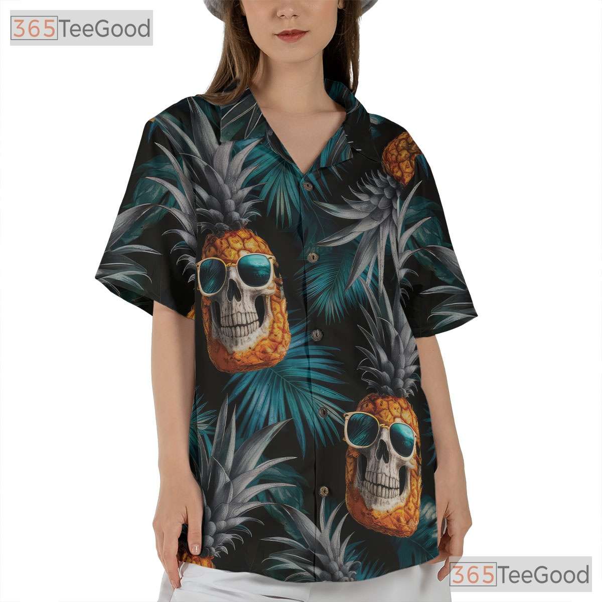 Tropical Gothic Pineapple Skull Aloha Beach Hawaiian Shirt Unisex Vacation Top