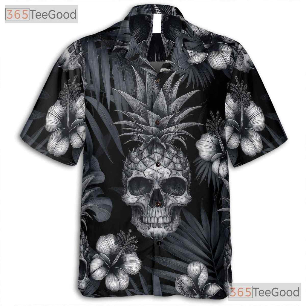 Tropical Gothic Pineapple Skull Dark Floral Aesthetic Hawaiian Shirt Unisex