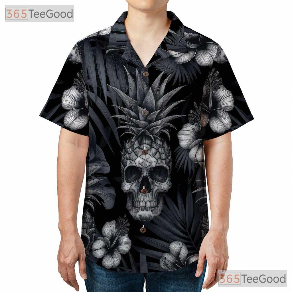 Tropical Gothic Pineapple Skull Dark Floral Aesthetic Hawaiian Shirt Unisex