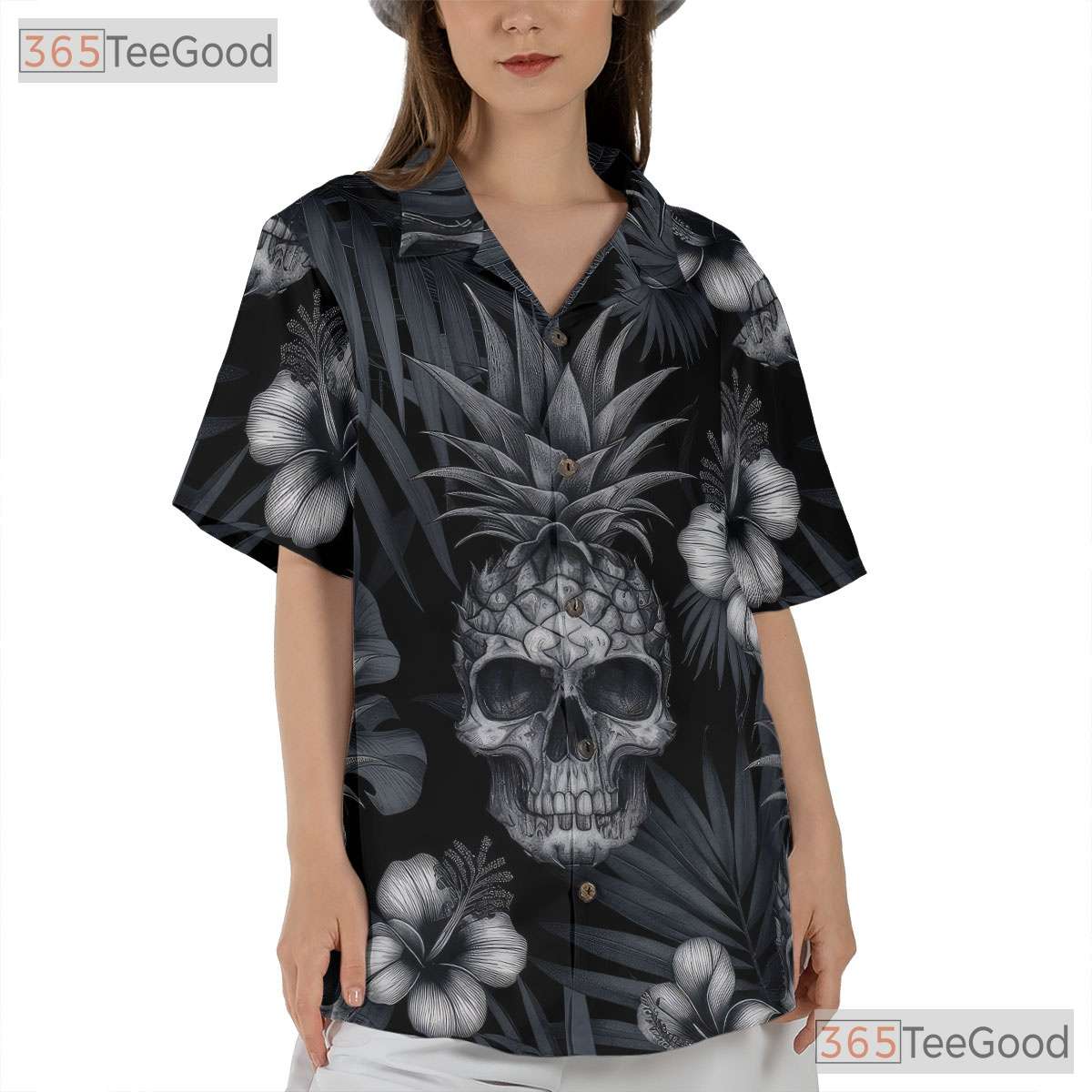 Tropical Gothic Pineapple Skull Dark Floral Aesthetic Hawaiian Shirt Unisex