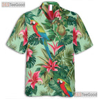 Tropical Green Palm Floral Print Parrot Hawaiian Tee Unisex Beachwear Top