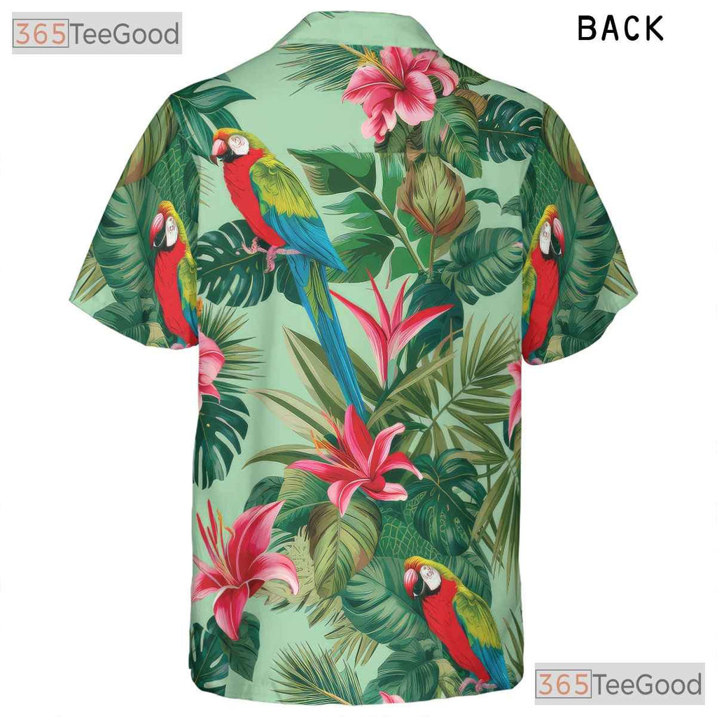 Tropical Green Palm Floral Print Parrot Hawaiian Tee Unisex Beachwear Top