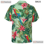 Tropical Green Palm Floral Print Parrot Hawaiian Tee Unisex Beachwear Top