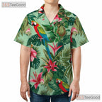 Tropical Green Palm Floral Print Parrot Hawaiian Tee Unisex Beachwear Top
