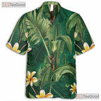 Tropical Green Palm Leaves Yellow Plumeria Aloha Hawaiian Tee Unisex Outfit Top