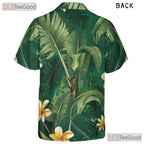 Tropical Green Palm Leaves Yellow Plumeria Aloha Hawaiian Tee Unisex Outfit Top