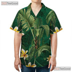 Tropical Green Palm Leaves Yellow Plumeria Aloha Hawaiian Tee Unisex Outfit Top