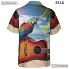 Tropical Guitar Parrot Hawaiian Shirt- Unisex Sunset Beach Cocktail Aloha Tee