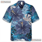 Tropical Hibiscus Blue Floral Aloha Beach Vacation Hawaiian Shirt Unisex