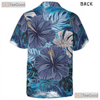 Tropical Hibiscus Blue Floral Aloha Beach Vacation Hawaiian Shirt Unisex