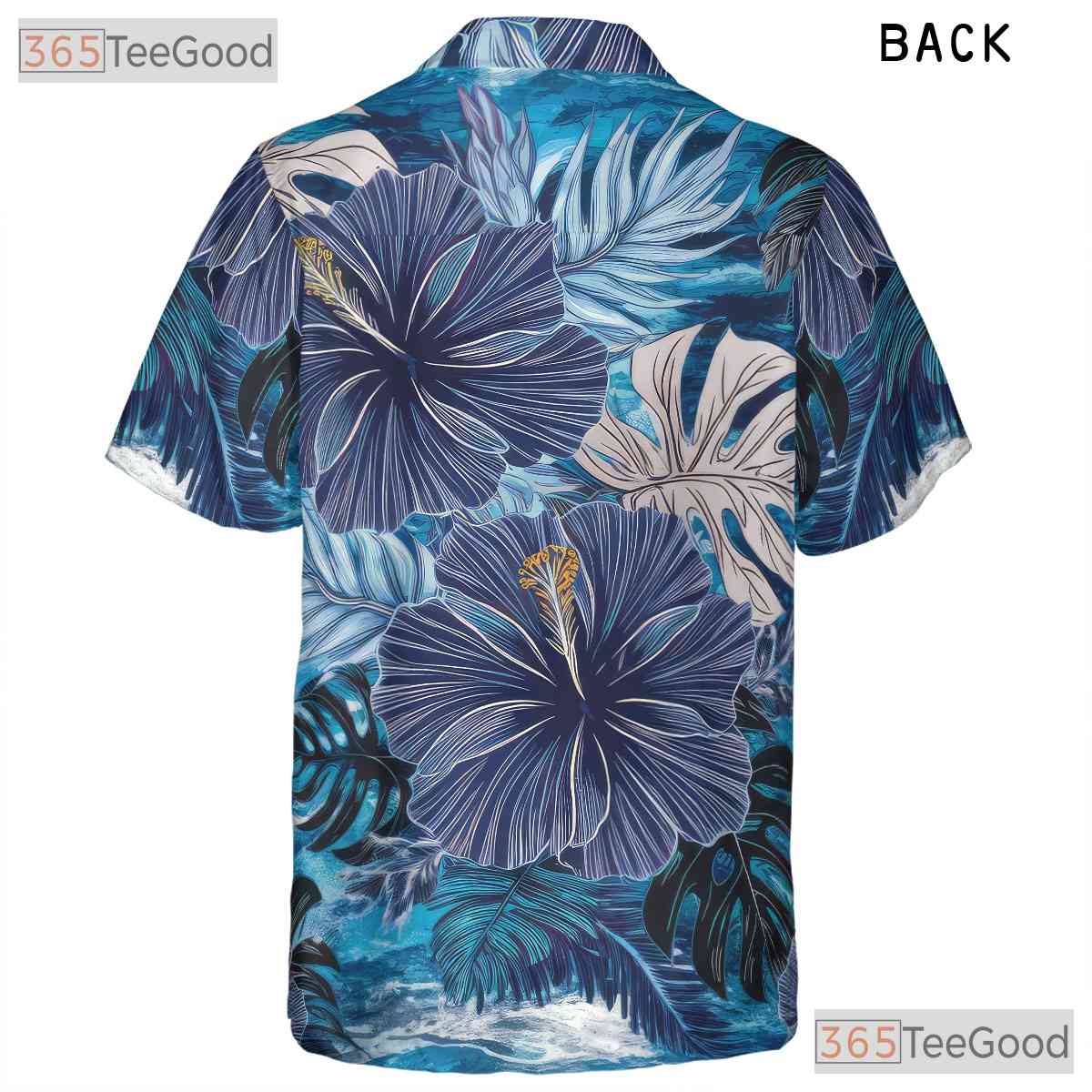 Tropical Hibiscus Blue Floral Aloha Beach Vacation Hawaiian Shirt Unisex