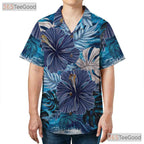 Tropical Hibiscus Blue Floral Aloha Beach Vacation Hawaiian Shirt Unisex