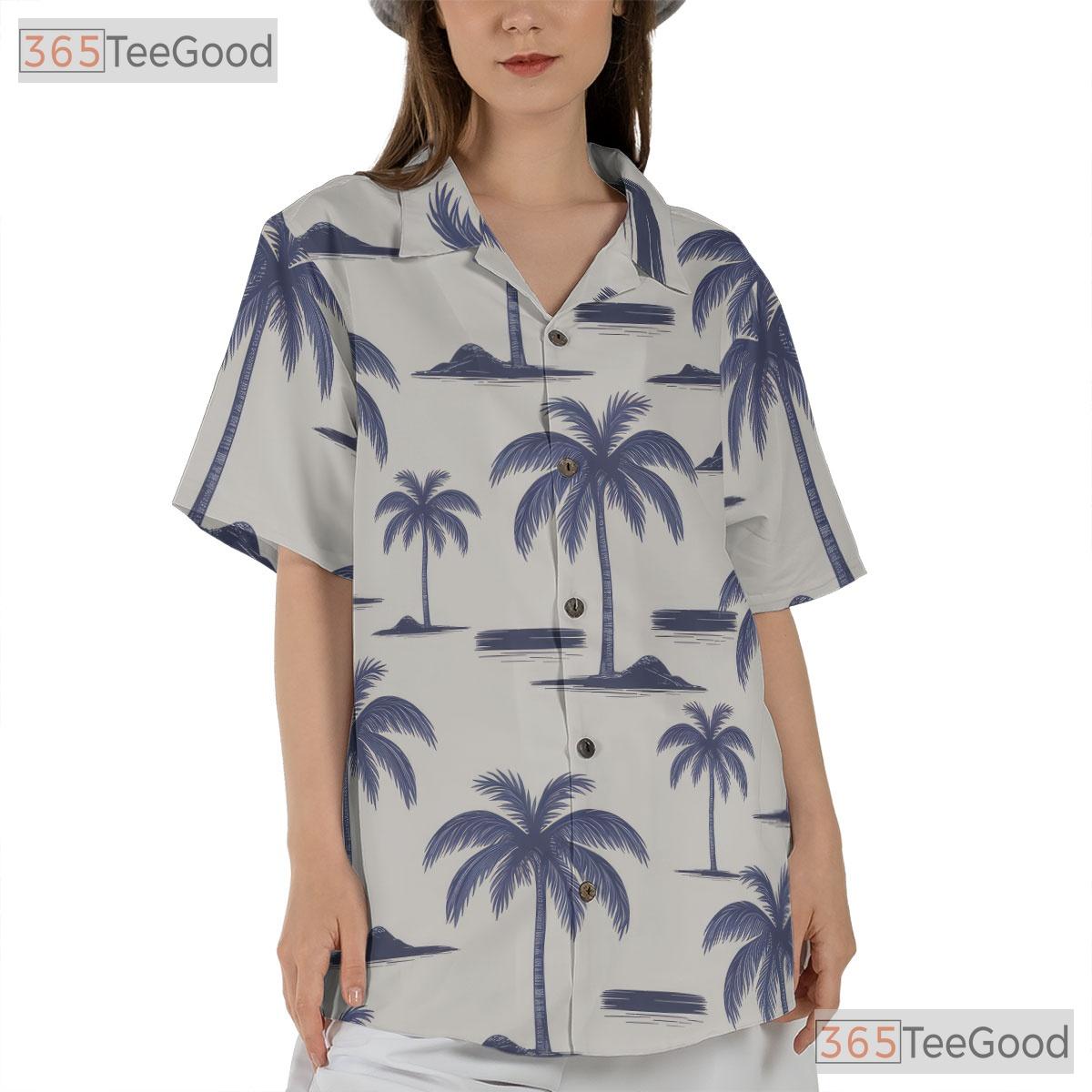 Tropical Island Palm Tree Hawaiian Shirt- Unisex Seamless Beach Vacation Aloha